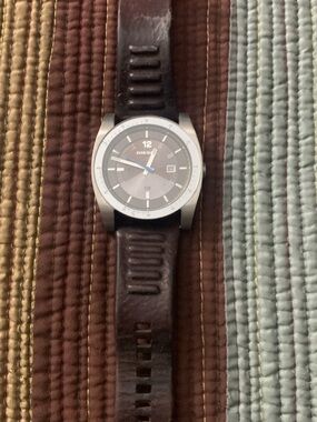 Diesel Black Dial Smartwatch with Brown Leather Strap and Blue Second Hand